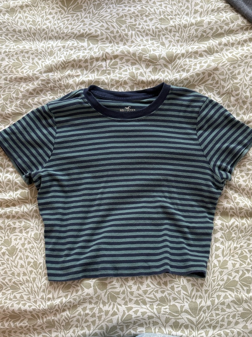 Striped Cropped Tee - Navy and Teal